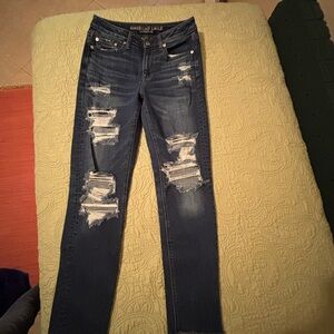 American Eagle Outfitters Women's Stretch Ripped Dark Blue Skinny Jeans